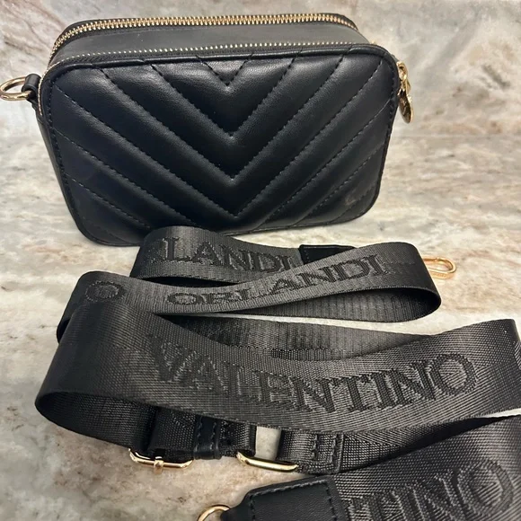 Valentino Orlandi Black Crossbody Camera Bag with Gold Details - Picture 2 of 8